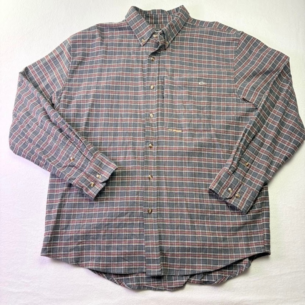 Drake Waterfowl‎ Plaid Shirt Mens XL Green Zip Pocket Button Down